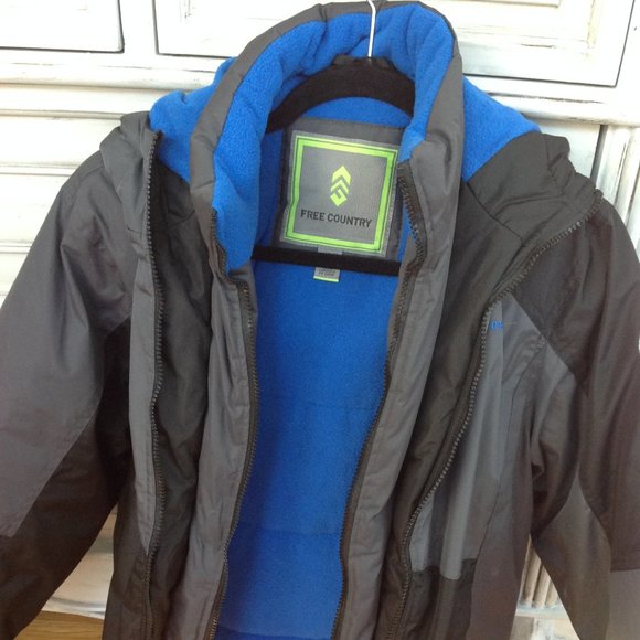 Boys sz 10-12 Free Country Jacket Blue/Gray Zipper Pockets